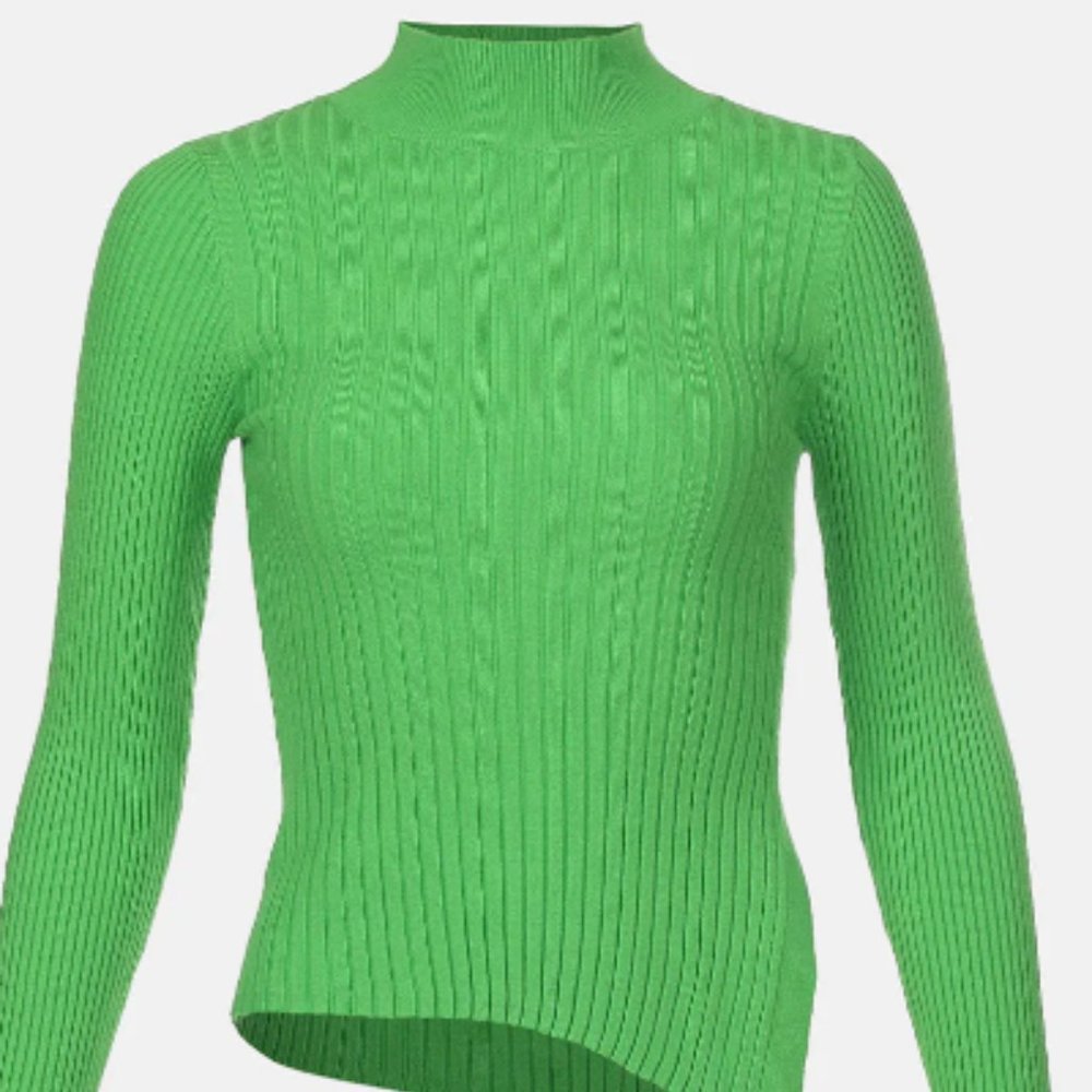 ASYMMETRICAL HEM SPLIT HEM RIB KNIT FITTED TOP